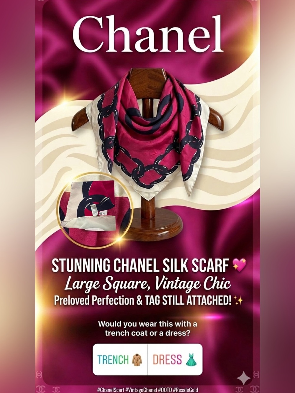 Chanel CC Logo Large Silk Square Scarf - Picture 7 of 7